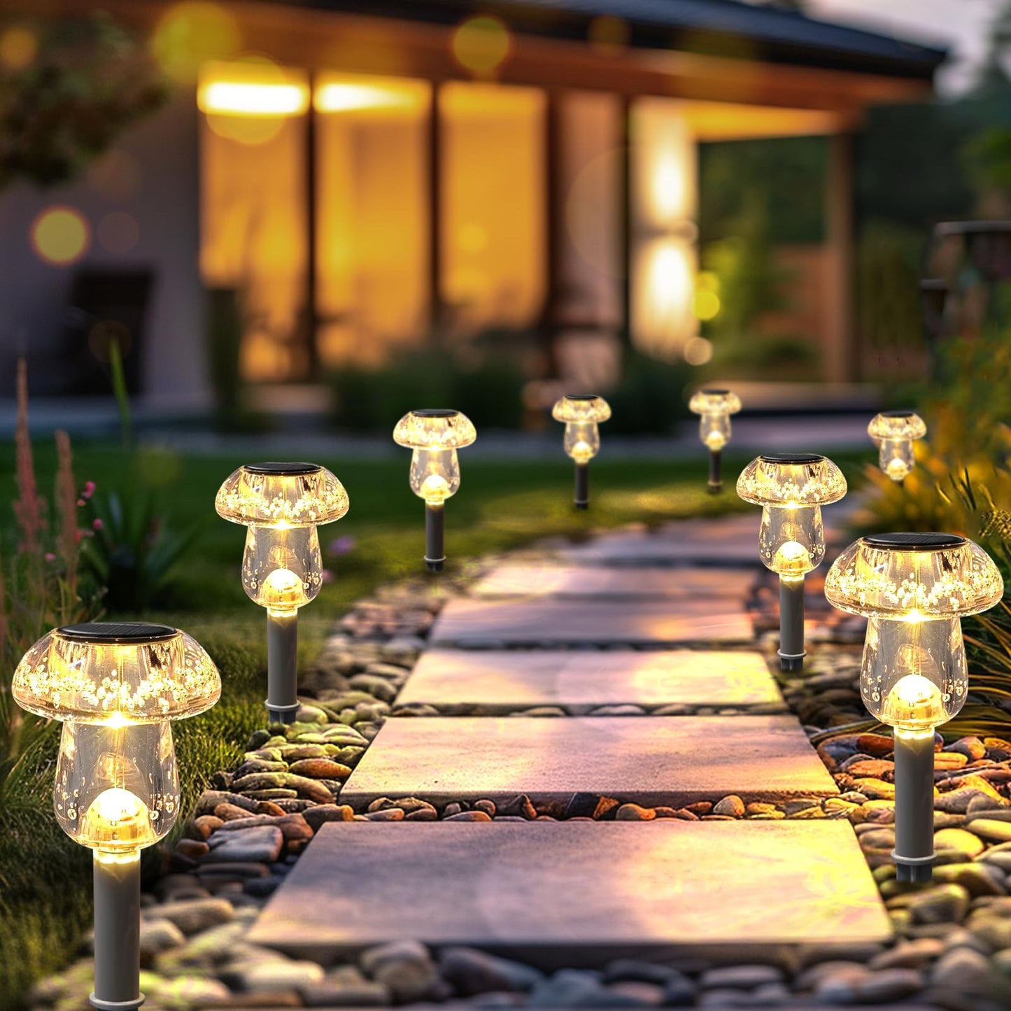 Benany Solar Lights Outdoor, 8 Pack Mushroom Lights Outside Waterproof, Solar Powered LED Lighting for Garden, Yard, Landscape, Path, Pathway, Lawn, Walkway, Driveway, Backyard Decor (Warm White)