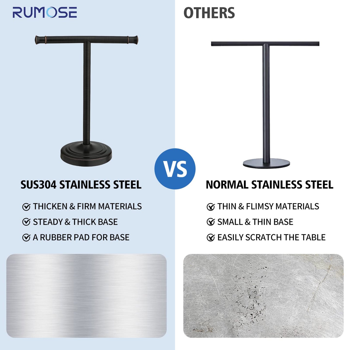 RUMOSE 13 Inch Oil Rubbed Bronze Towel Stand Hand Towel Holder Bathroom Kitchen Vanity Countertop T-Shape Towel Rack Free Standing Stainless Steel Towel Bar Towel Ring