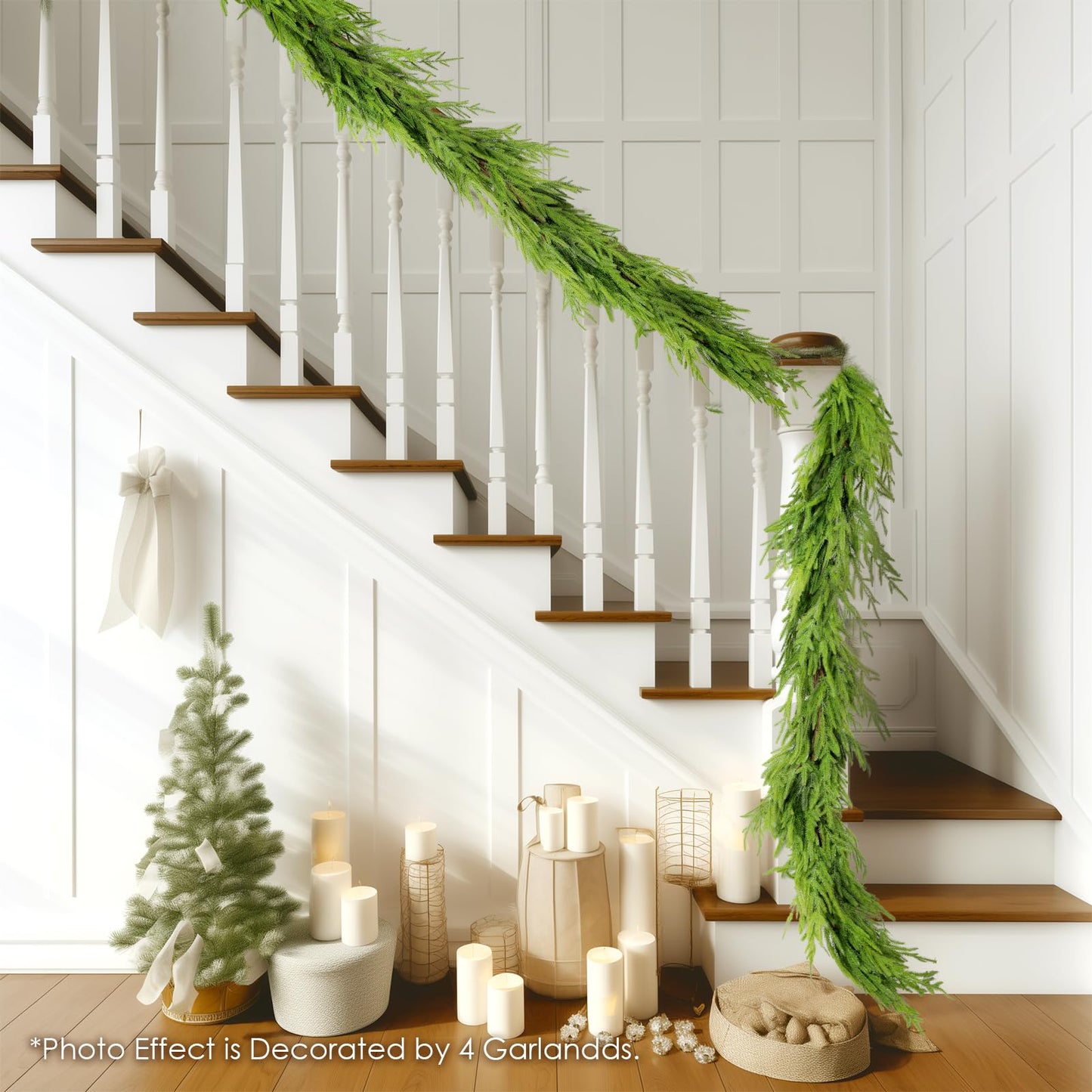 WBHome 2 PCS 9FT Real Touch Norfolk Pine Christmas Garland, Winter Greenery Garland for Christmas, Holiday Seasonal Outdoor/Indoor Home Decor
