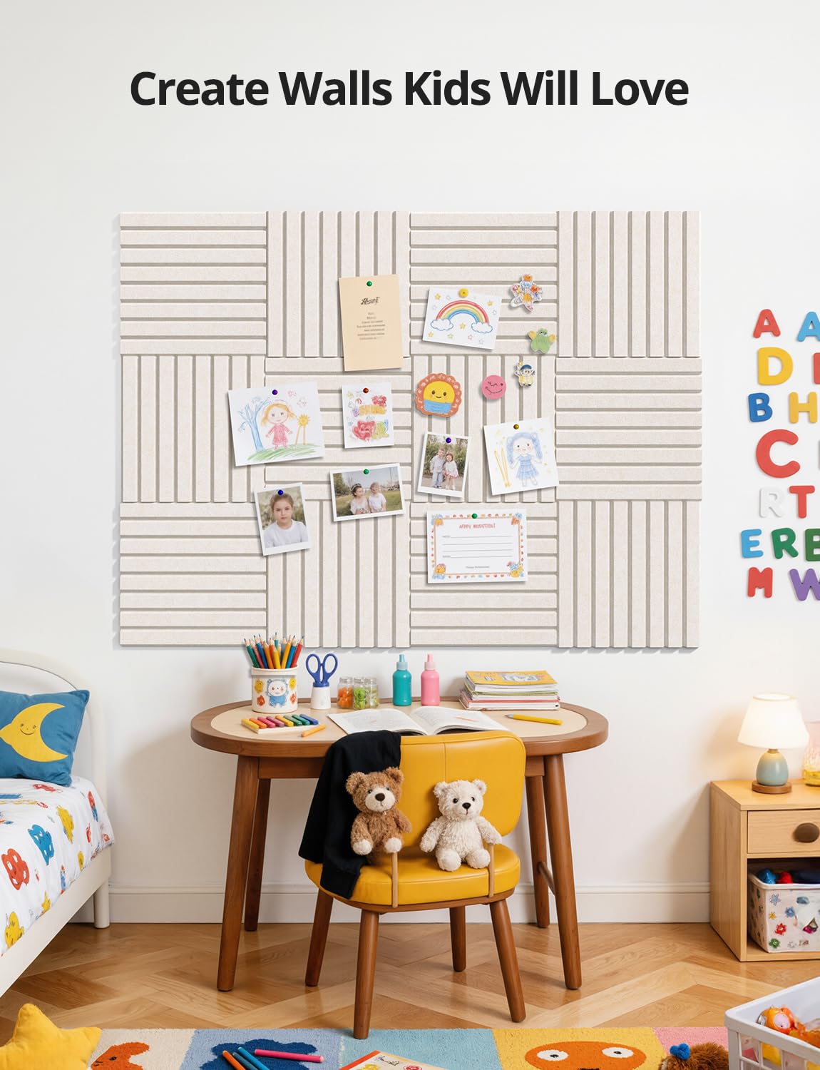 Kuchoow Large Felt Bulletin Board Cork Tiles for Wall Office Decor Beige Memo Pinboards, 48" × 36" Self Adhesive 12 Pack Photo Display Decorative Mood Corkboard Panels for Classroom Kitchen Home