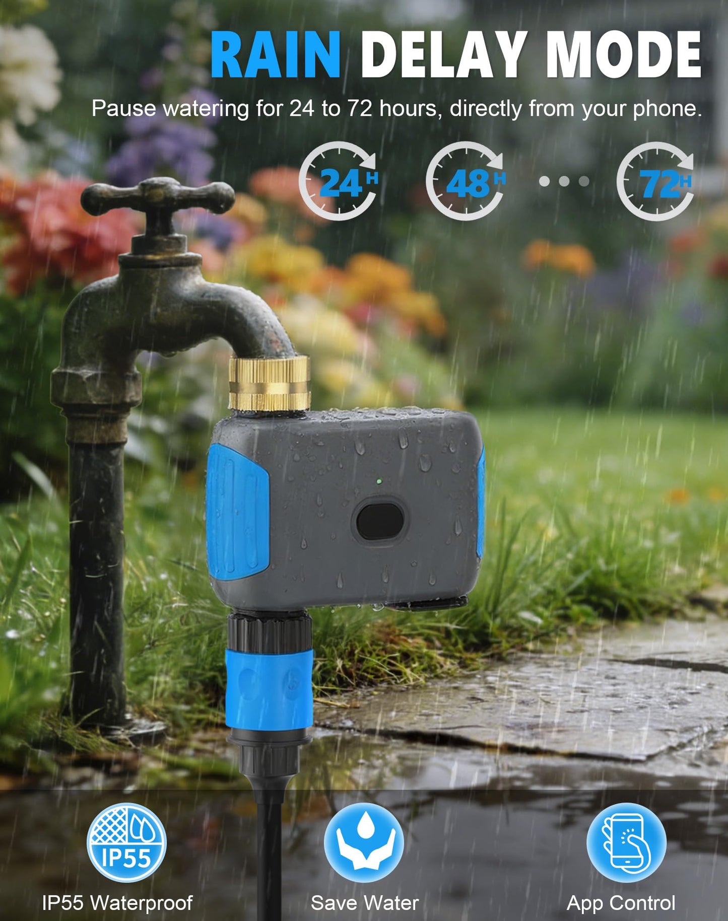 Grillum WiFi Sprinkler Timer, Smart Bluetooth Hose Timers, Water Timer for Garden Hose with APP, Digital Automatic Irrigation System Compatible with Alexa Google, for Outdoor Garden Lawn, 1 Outlet