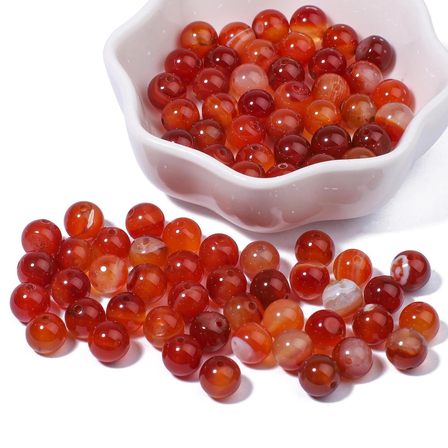 NITOPUPU 100Pcs 8mm Natural Smooth Red Carnelian Striped Agate Beads Round Loose Gemstone Stone Beads for Jewerly Making with Crystal Stretch Cord