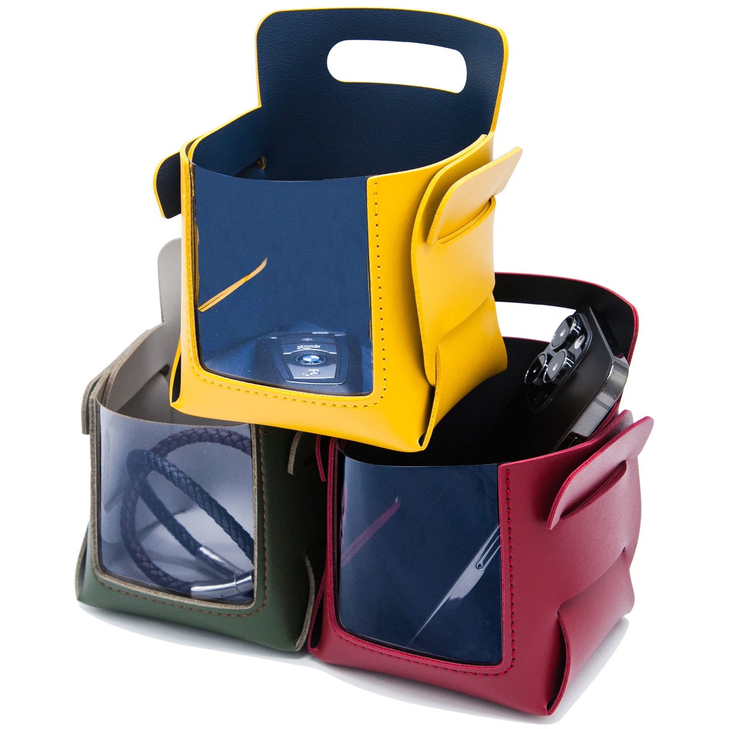 3 PCS Valet Trays, Key Bowls for Entryway Table, Transparent Desktop Organizers, Catchall Trays for Jewelry, Yellow/Green/Red