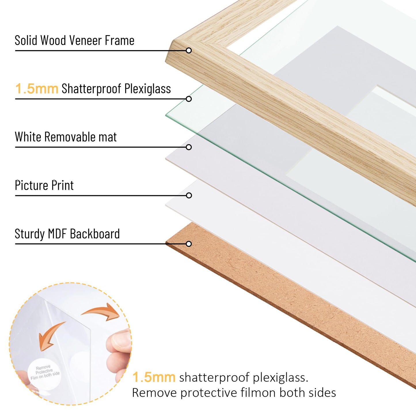 TONES FRAME DESIGN 11x14 Picture Frame with Mat to 8x10 Natural Wood Solid Veneer 11x14 Frame Set of 2 with Shatterproof Plexiglass, Wooden 11 x 14 Picture Frames for Poster Gallery Wall Home Decor, 2 Pack