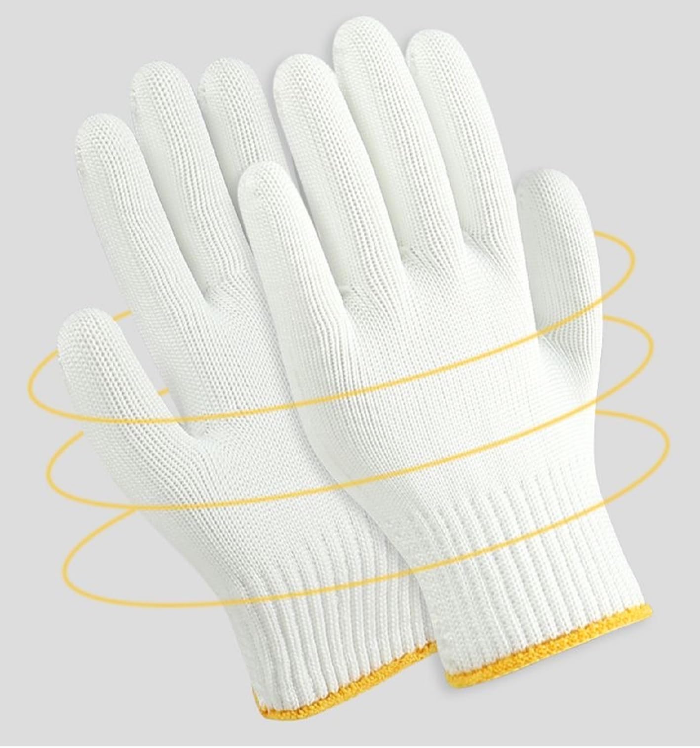 Safety Work Gloves 12 Pairs Polyester Knitted Gloves for Garage Warehouse Painter Mechanic Industrial Gardening Construction (White / Yellow Border)