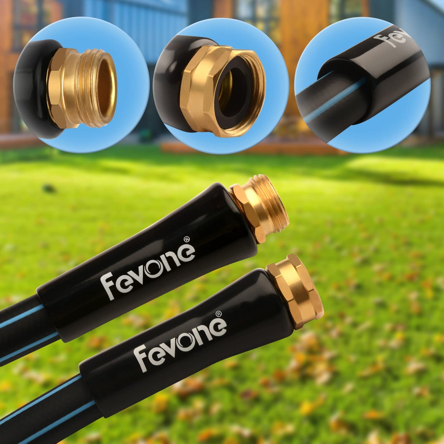 Fevone 3 ft Garden Hose Male to Female, Hose Reel Connector Hose 3 ft, Lead Hose for Hose Reel, 5/8 Inner Diameter Hose, 3/4 Brass Fittings