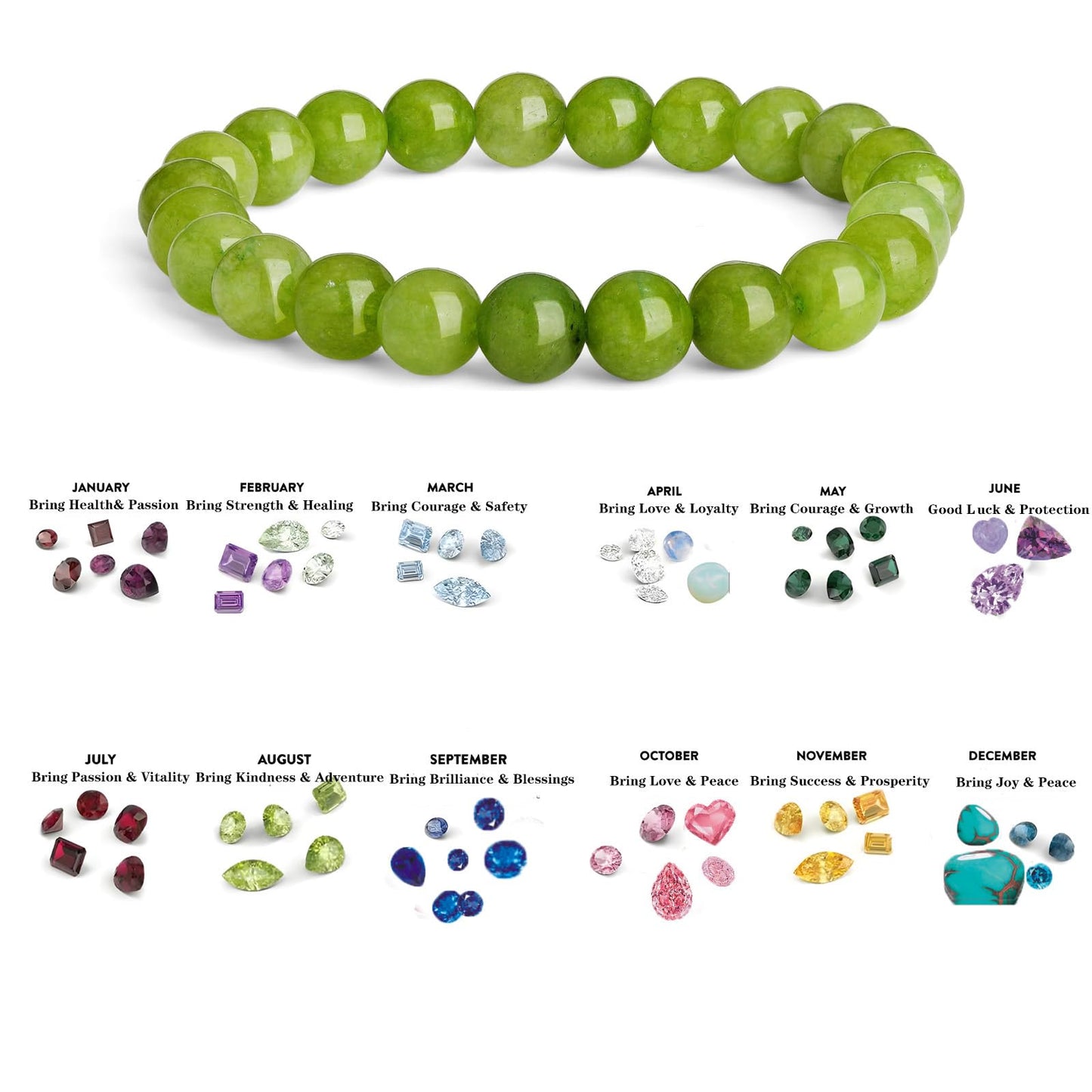 Naupyal August Birthstone Bracelet for Women Men,Peridot Natural Stone Beaded Bracelets,Healing Crystal Gemstones Stretch Bracelet Stress Relief Month Bracelet Birthday Jewelry Gifts