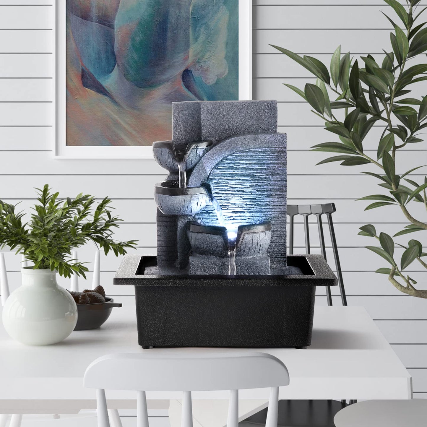 WICHEMI Tabletop Water Fountain with LED Lights Indoor Waterfall Fountains Relaxing Water Feature Indoor Fountains Zen Meditation Desktop Fountain for Home Office Bedroom Decor (Style 6)
