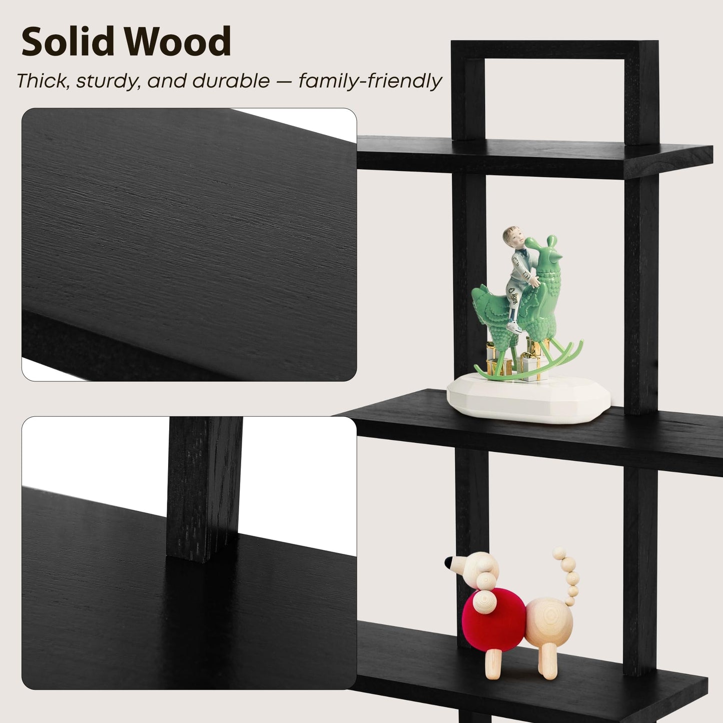 PHOENANCEE 3 Tier Wall Shelves,Decorative Floating Shelf for Wall,Plants Photo Shelf Storage Display Shelving Wood for Living Room Bedroom Kitchen Home Office Decor,Modern,Large,22 Inch(Black)