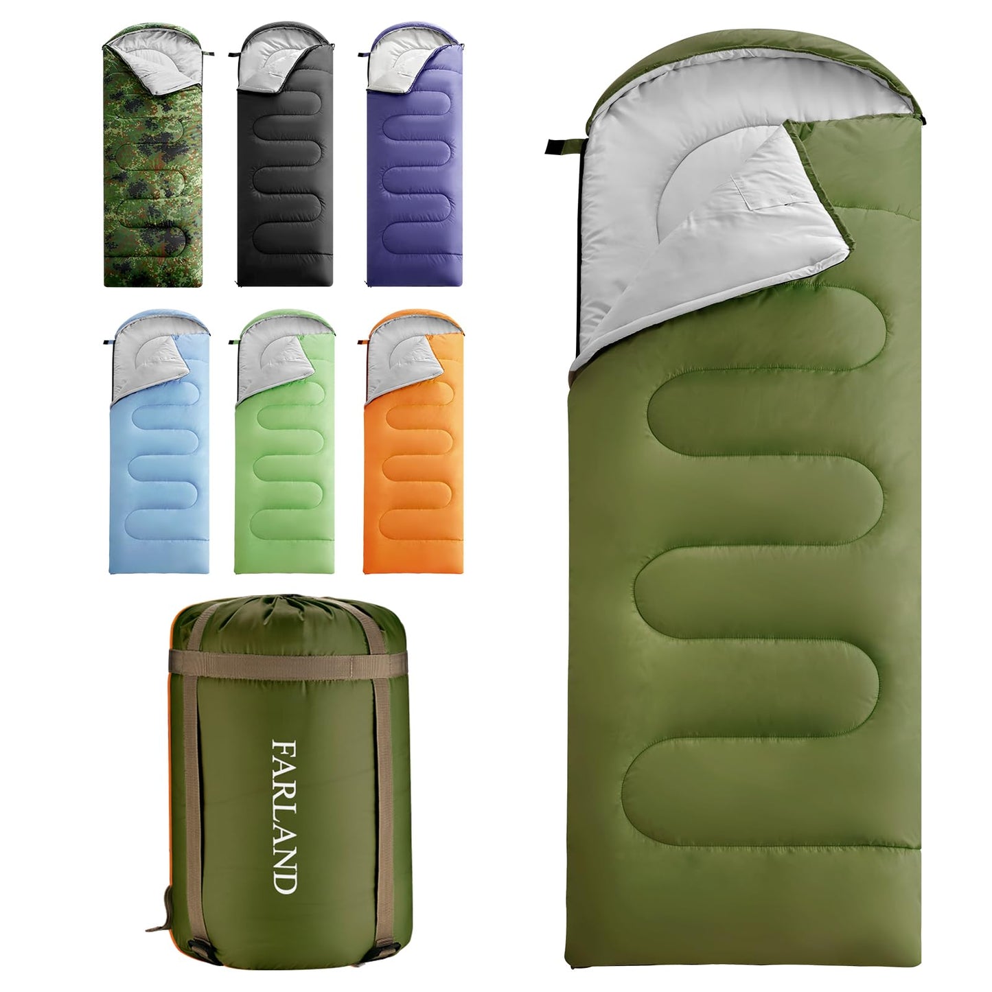 FARLAND Sleeping Bags for Adults Teens Kids with Compression Sack Portable and Lightweight for 3-4 Season Camping, Hiking,Waterproof, Backpacking and Outdoors