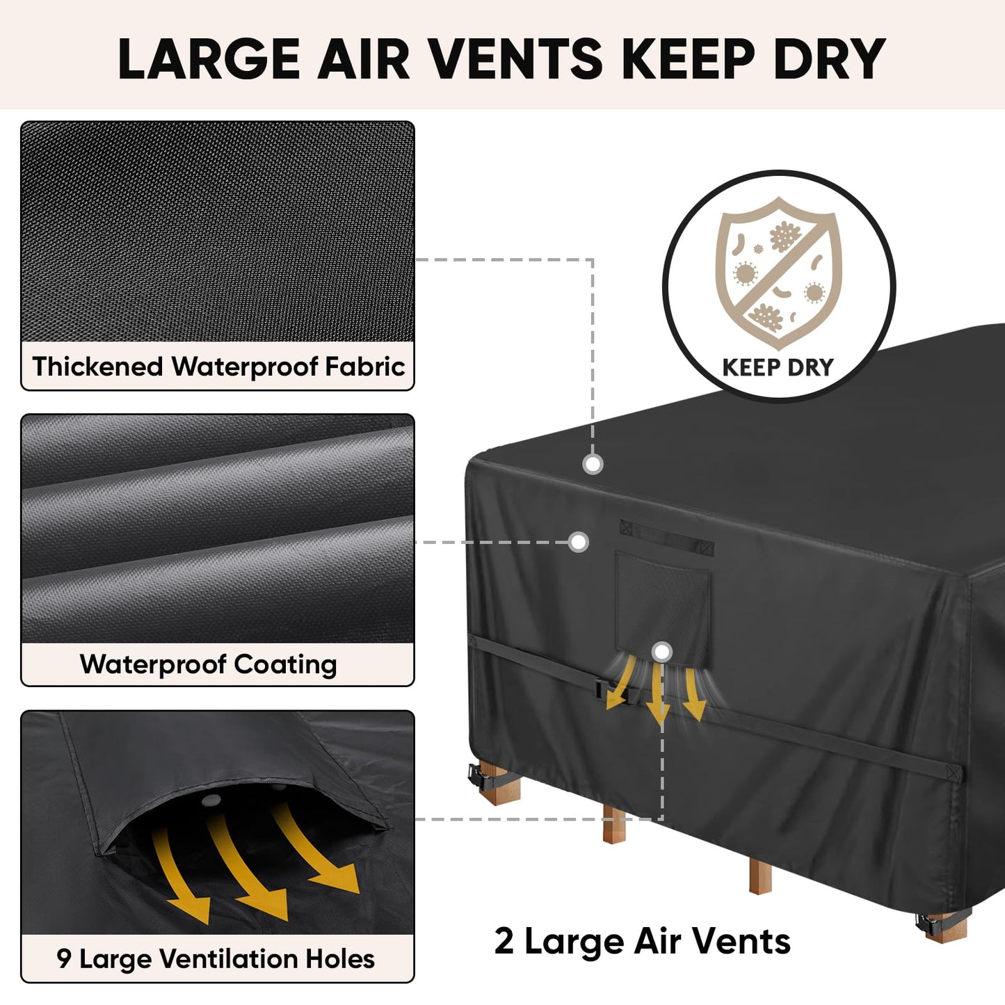 BALEINE Patio Furniture Covers, Outdoor Furniture Covers Waterproof, Heavy Duty Oxford Patio Table Cover for Outdoor Table, Chair, Sofa, Desk (Black, 138"L x 86"W x 32"H)