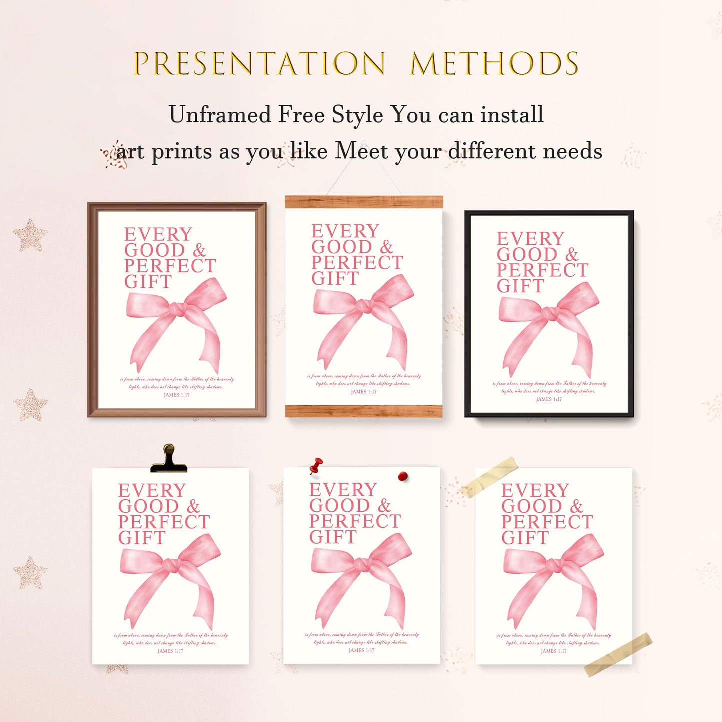 LARTSFRO Coquette Pink Bow Christian Wall Art Decor Posters, Pink Bow Christian Bathroom Room Bedroom Dorm Wall Art Decor Aesthetic for College Teen Girls Gifts,Inspirational Bible Verses Bow Wall Decor, 10x8 Inch Set of 4 Bow Pictures(UNFRAMED)