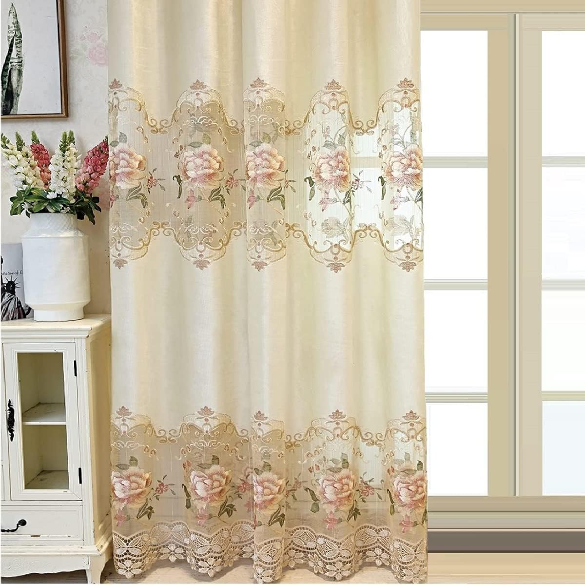 TIYANA Luxury Embroidered Cloth Curtain for Living Room 84 inch Length Custom Romantic Elegant Luxurious Delicate Embroidery Drape Window Dressing Bedroom Grommet Top 1 Panel 39x84 inch