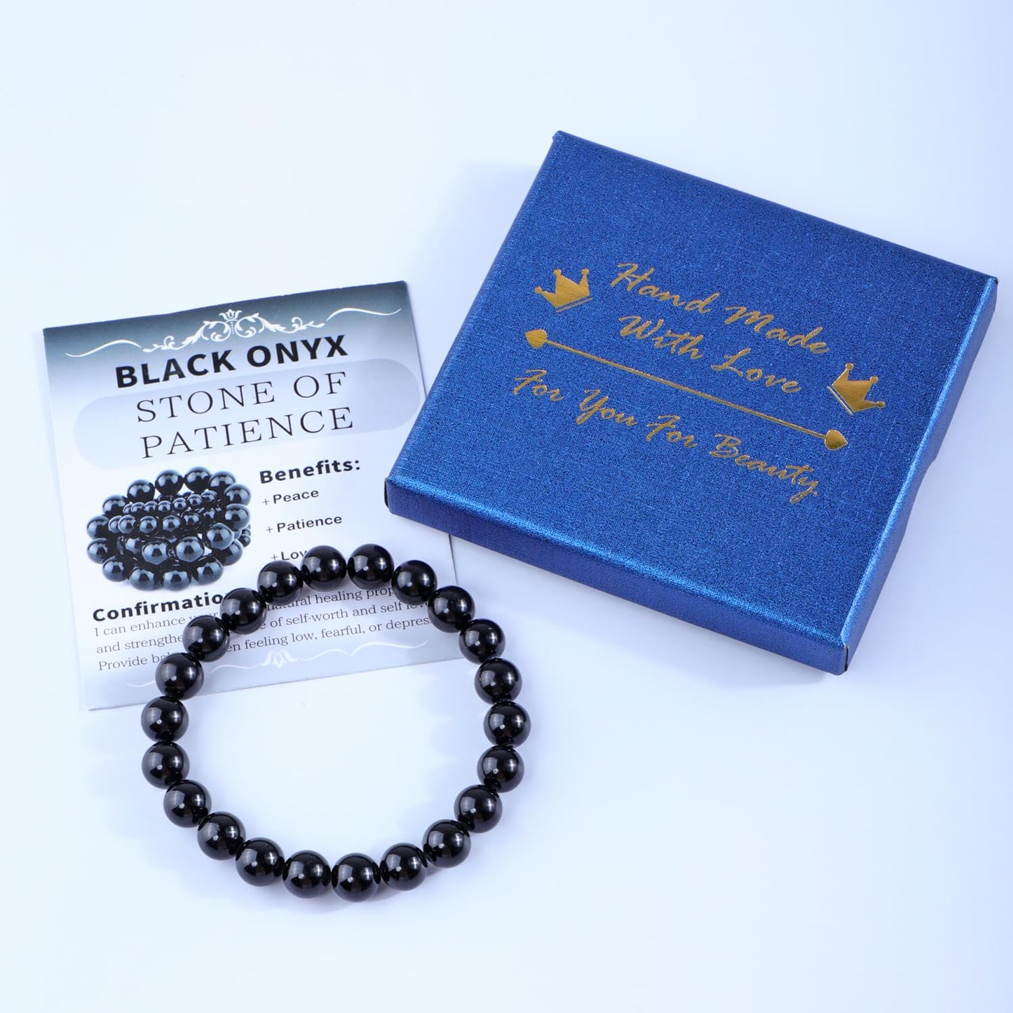 Bymitel 8mm Black Onyx - Handmade Reiki Gemstone Stretch Bracelet, Natural Beauty & Spiritual Essence, Crystal Healing for Unisex Adults
