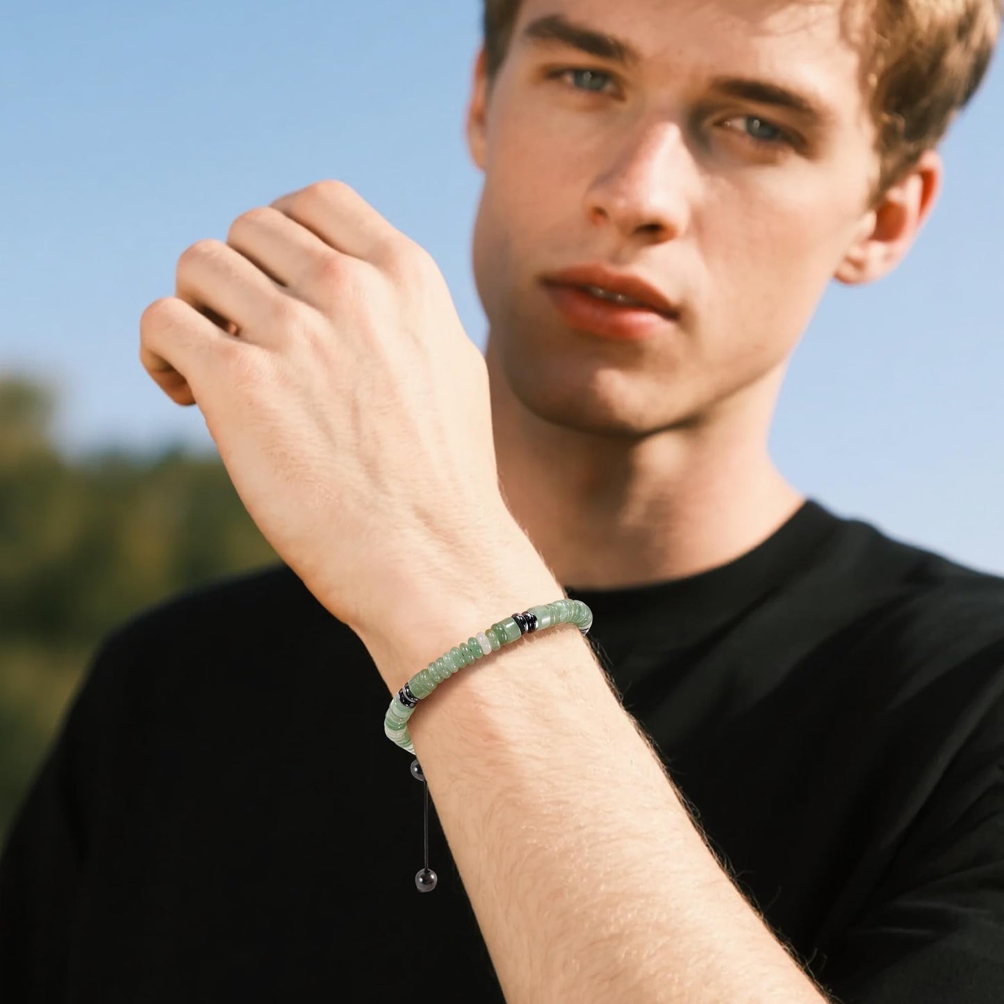 VIBILIA Healing Crystal Bracelets Beaded Bracelets for Men Women Green Aventurine Natural Stone Adjustable Bracelets Unique Gifts for Father Son Grandfather Brother Friend