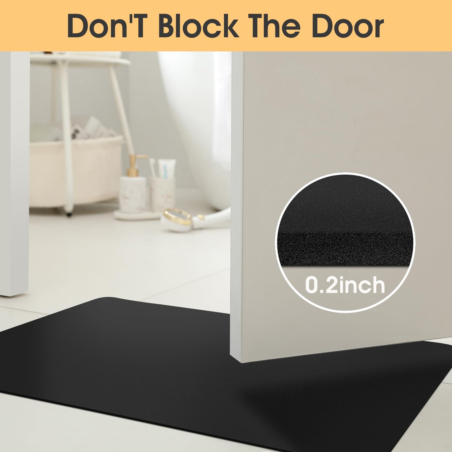 ACCUMTEK Non Slip Bath Mat, Thin Bathroom Rugs Fit Under Door, Quick Dry Bath Mats, Machine Washable Bath Rugs for Bathroom, Bathtub & Kitchen, Bathtub & Kitchen, Black/Solid/24 x17