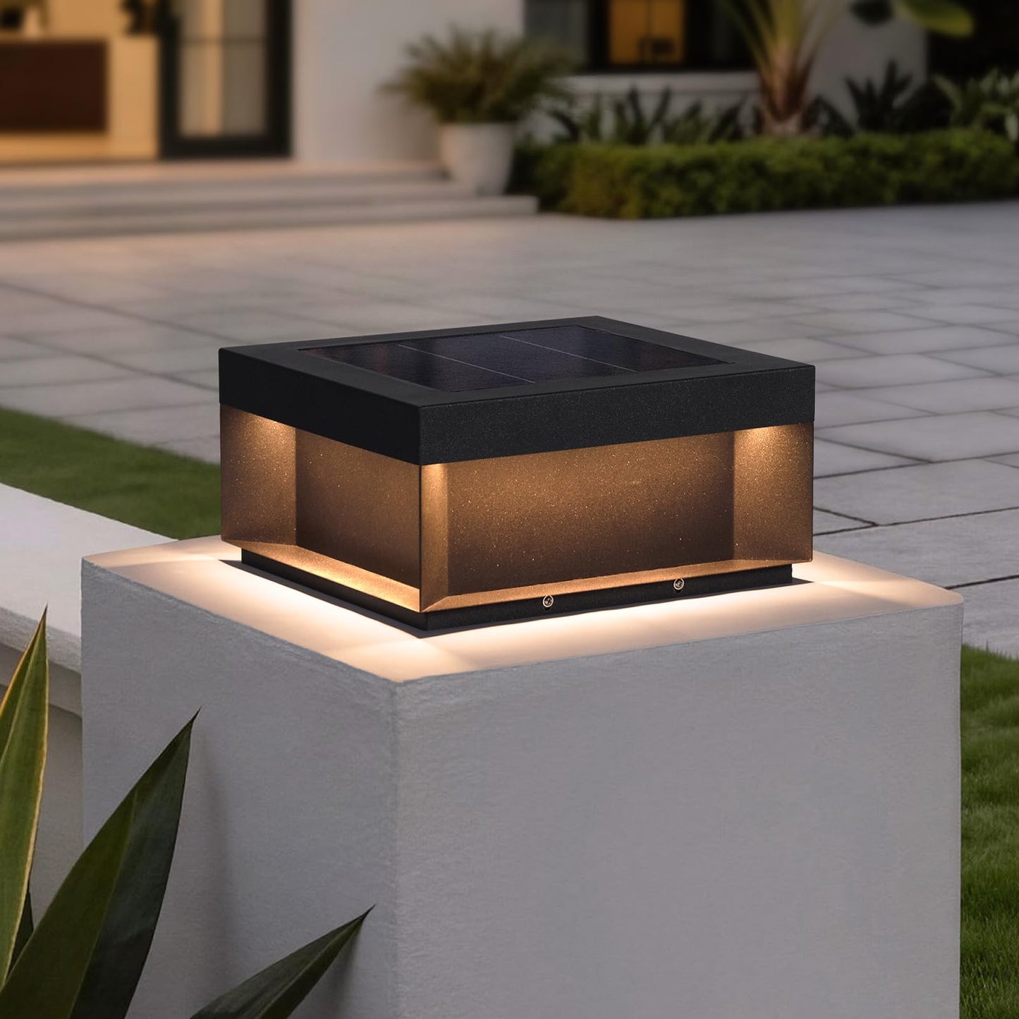 PAKEDANDUN Outdoor Solar Post Light, 11.81" Square Pillar Column Lights Solar Powered, Modern Fence Post Lamp Outside Lights Waterproof, 3000K Luxury LED Solar Lantern for Patio Gate Garden Decoration