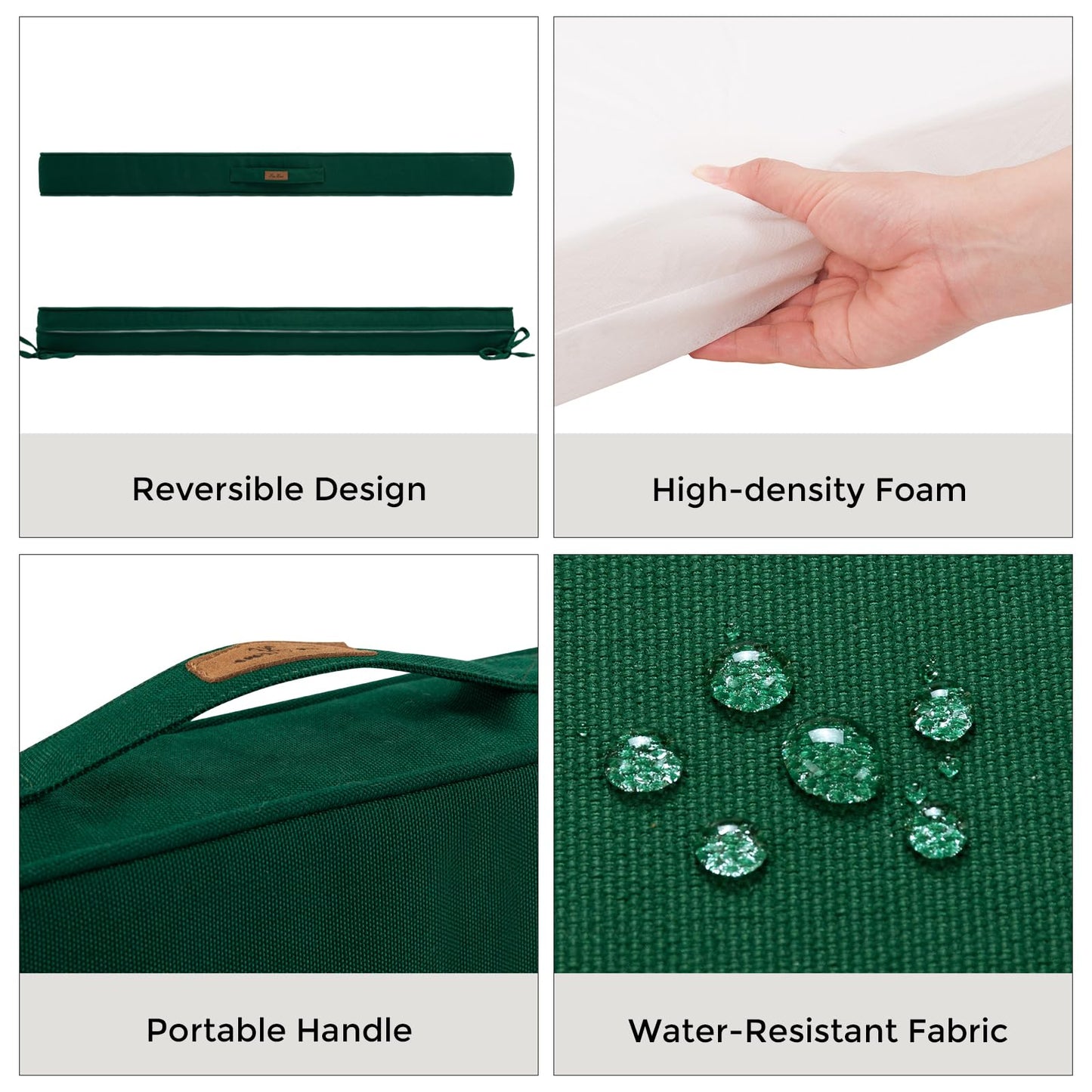 FUNHOME Outdoor Bench Cushion 48 x18 x3 Inch,Waterproof Portable Settee Cushion,Foam Insert with Handle&Ties,Bench Seat Pads for Garden Patio Porch Swing Backyard Furniture(Blackish Green)
