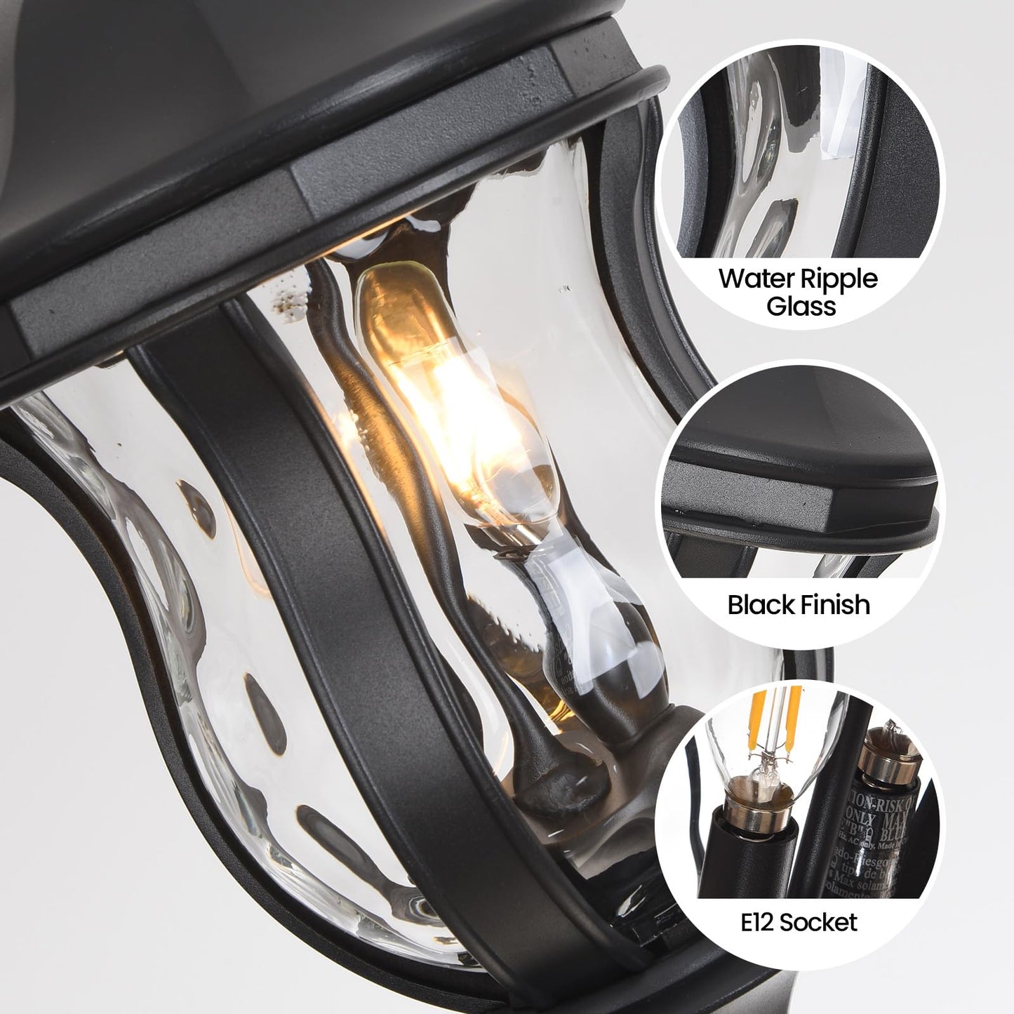 Smeike Large Outdoor Pendant Light Fixtures, 19.1'' Exterior Hanging Lantern Porch Light Adjustable, Black Hanging Lamp Farmhouse Exterior Chandelier Ceiling Mount for Entrance Patio