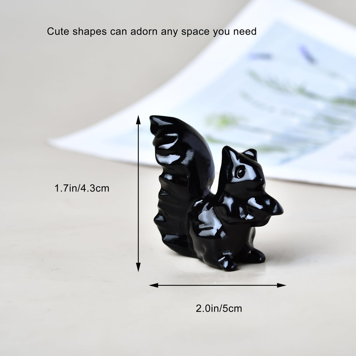 DZJXBZhu Obsidian Squirrel Crystal Healing Stone Spiritual Meditation Pocket Figurine Statue Natural Gemston Hand Carved Polished Home Room Office Desk Decoration Gift Collect