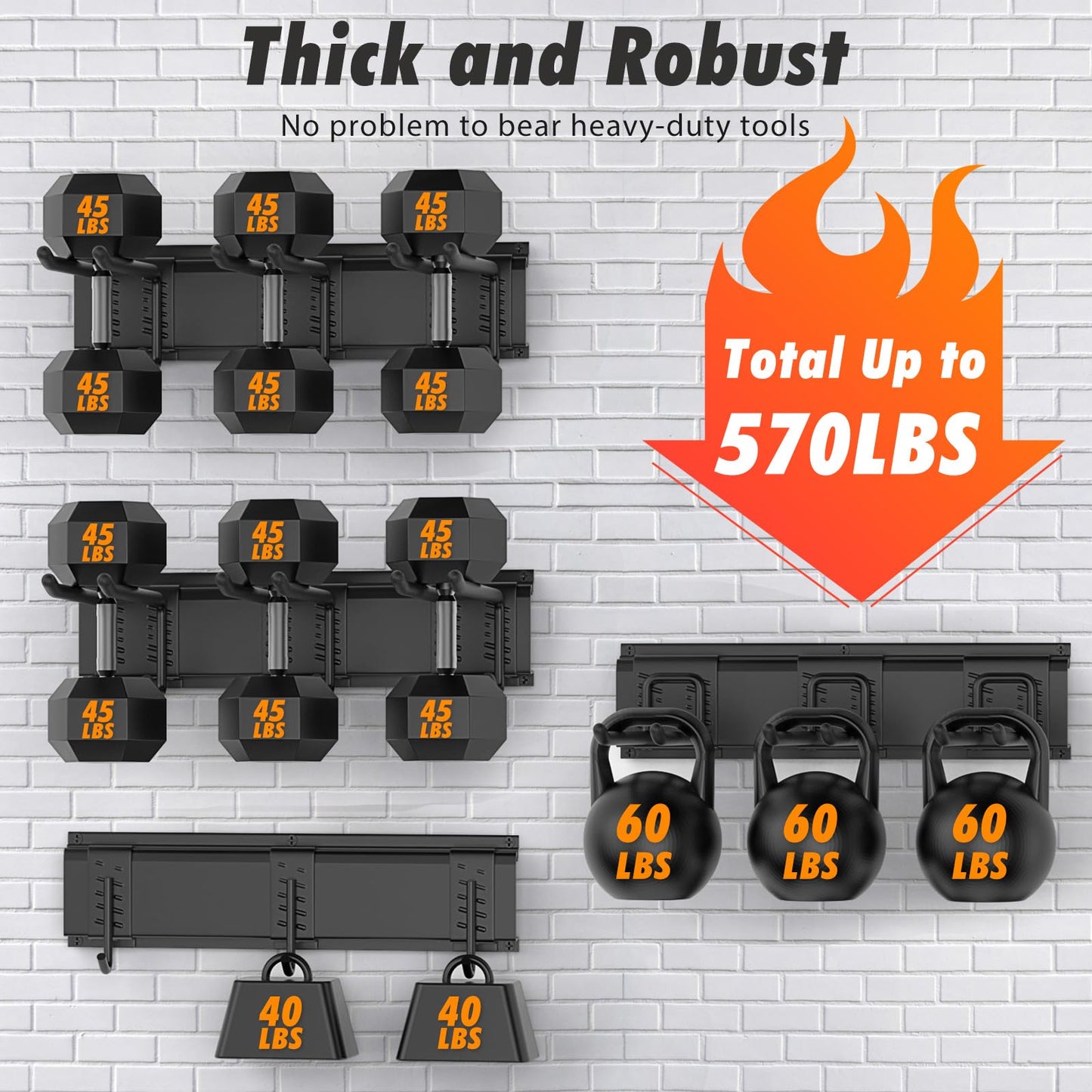 Housolution Heavy Duty Garage Wall Organizer 64 Inch - 18Pack Carries 570 lbs, Garage Tool Organizer Storage System, 4 Rails with 12 Adjustable Hooks, Garden Tool Organizer for Warehouse, Workshop
