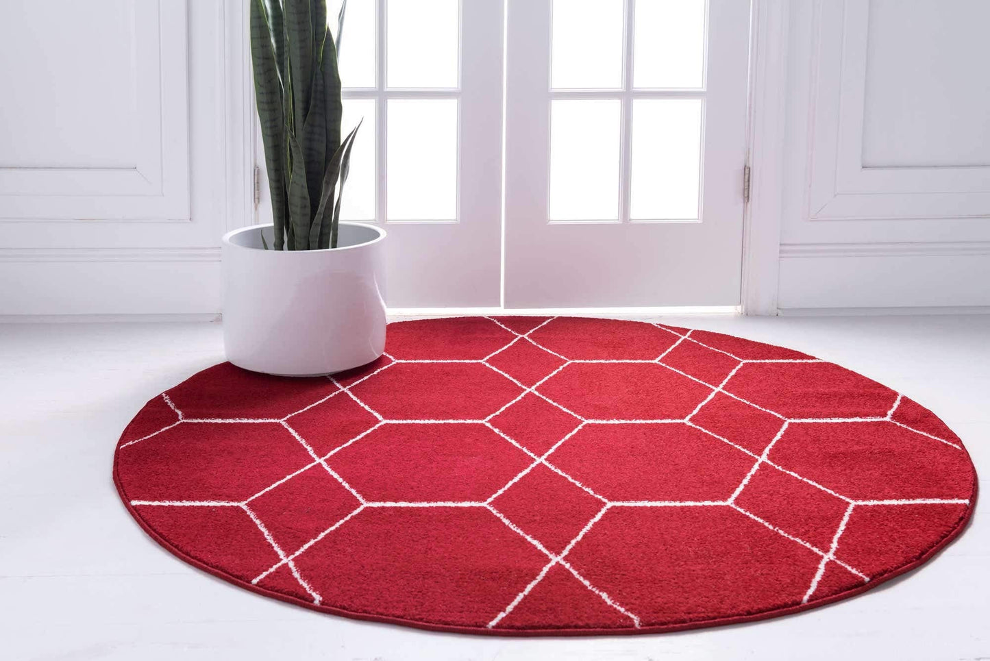 Unique Loom Trellis Frieze Collection Area Rug - Geometric (5' 1" Round Red/Ivory)