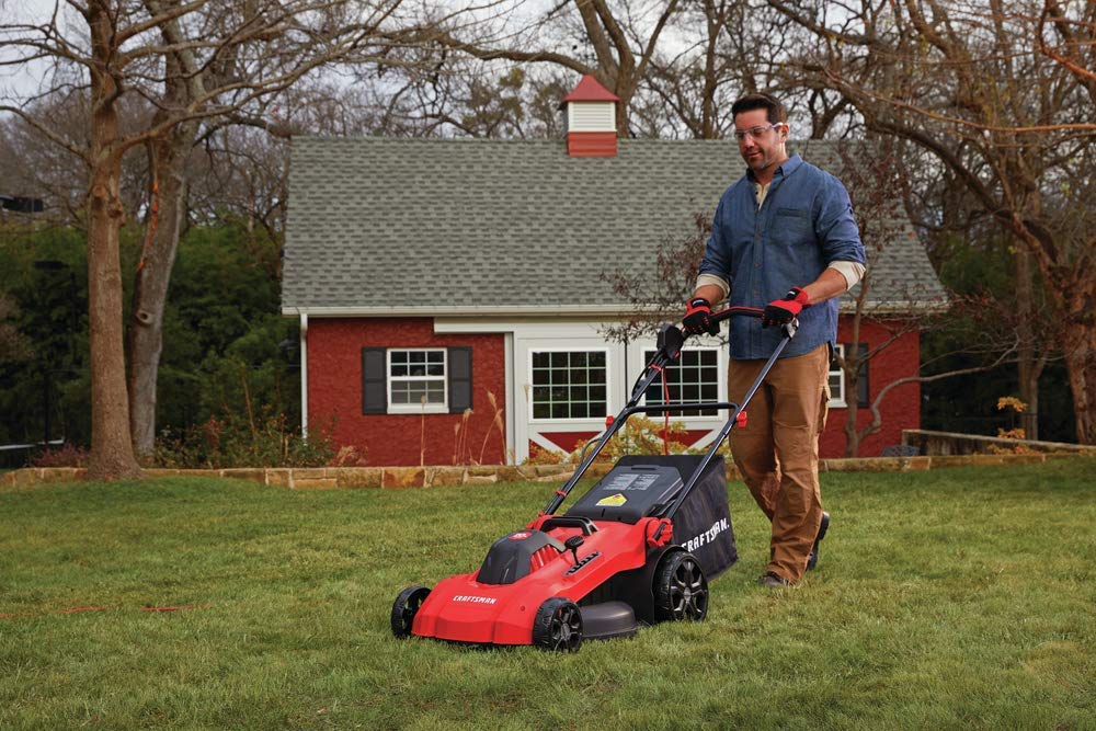 CRAFTSMAN Electric Push Lawn Mower, 20-Inch Deck, Corded, Powerful 13-AMP Motor, 6 Setting Height Adjustment, Winged Blades, 3 in 1 Bagging, Mulching and Discharge (CMEMW213)