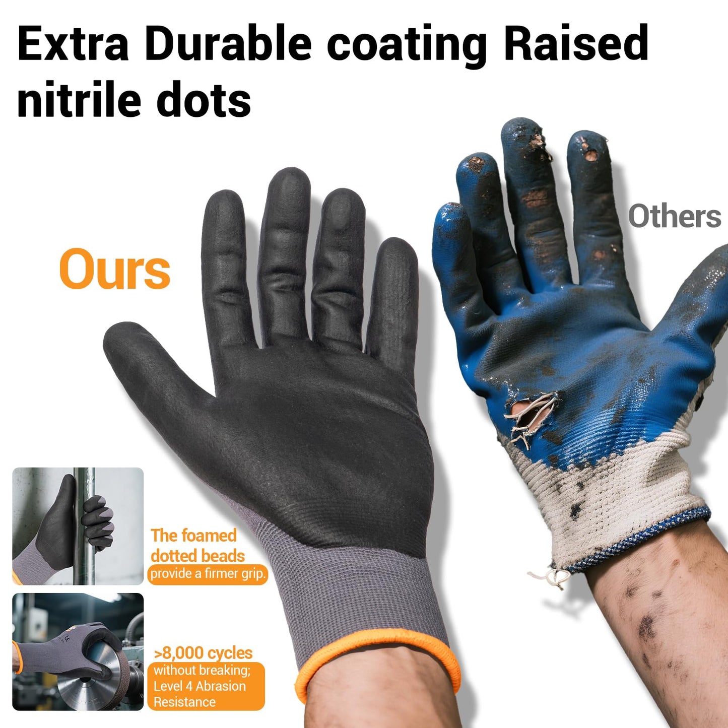MSNCO Safety Work Gloves 6/12 Pairs Micro Foam Nitrile Coated Endurance Seamless Knit Nylon ，Wear-resistant mechanical gloves