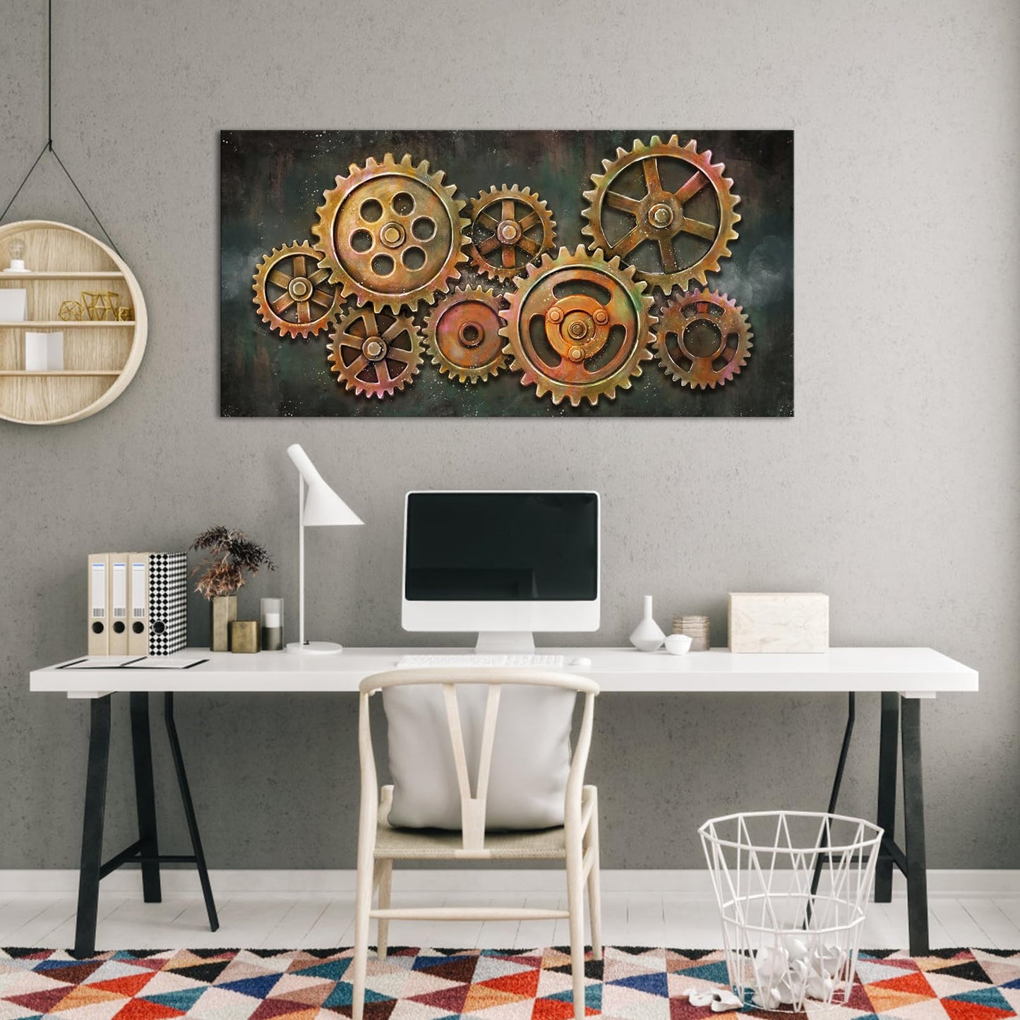 iHAPPYWALL Large Abstract Gear Wheel Canvas Wall Art Industrial Steampunk Mechanical Teamwork Gift for Bedroom Home Office Cafe Bar Decor Ready to Hang 24x48inch
