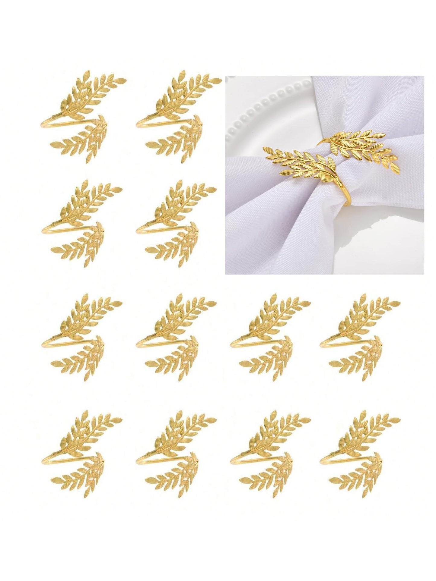 14K Gold Napkin Rings Set of 12,Metal Gold Leaf Napkins Rings Holder Buckles for Thanksgiving Christmas Napkin Rings for Wedding,Banquet,Party Dinner Table Decor