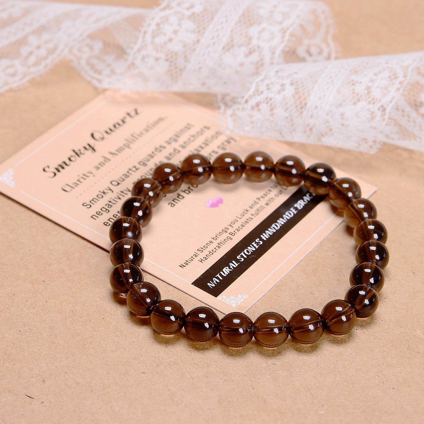 AD Beads Handmade Gemstone Stretch Elastic Bracelet Crystal Healing Reiki Nature's Beauty and Spiritual Essence Unisex (8mm, Smoky Quartz (Clarity and Amplification))