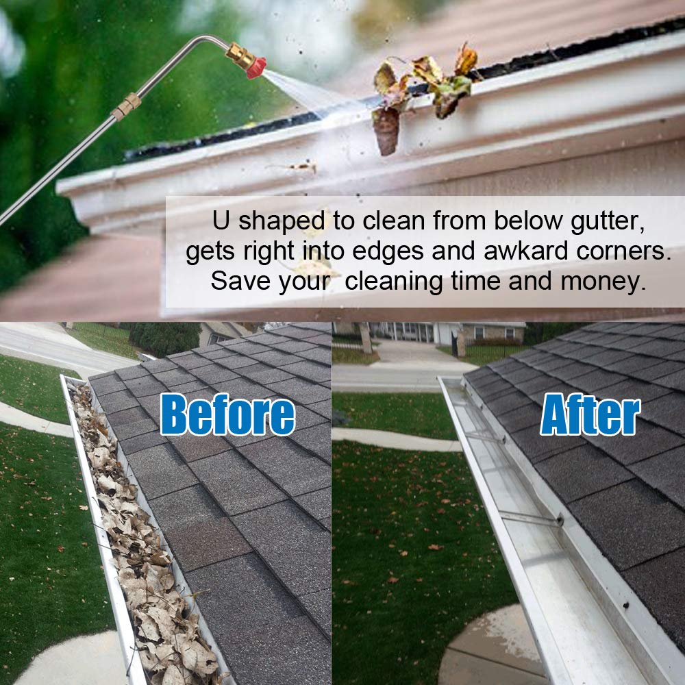 Selkie 120inch Stainless Steel Pressure Washer Extension Wand Power Washer Lance with Spray Nozzle Tips,30°,90°Curved Rod, 1/4’’Quick Connect, Replacement for Anti-Leaked Ring 4000 PSI…