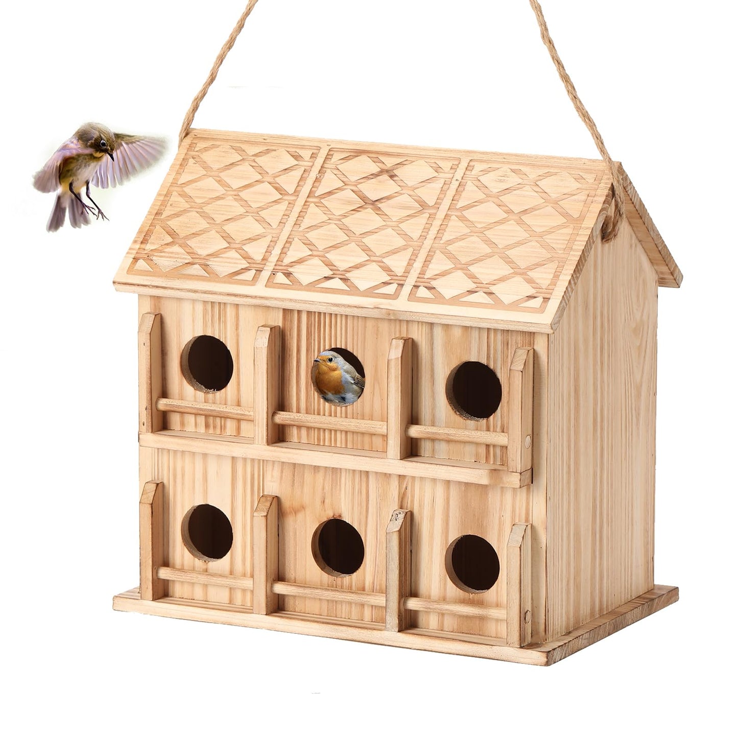 Bird Houses for Outside,12 Hole Bird House Room for 12 Bird Families - Large Wooden Outdoor Birdhouse Hanging for Bluebirds Hummingbirds Garden Decor