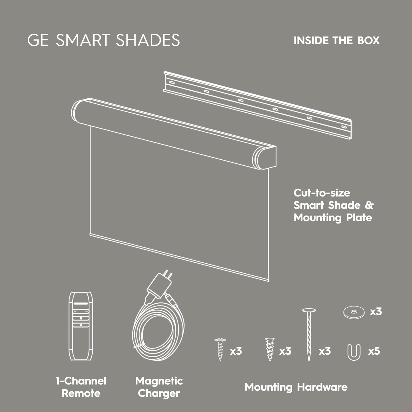 GE Smart Shades, Rechargeable Battery Roller Shade with Remote Control, Translucent White Fabric, White Hardware, 24-in Wide, 1 Count