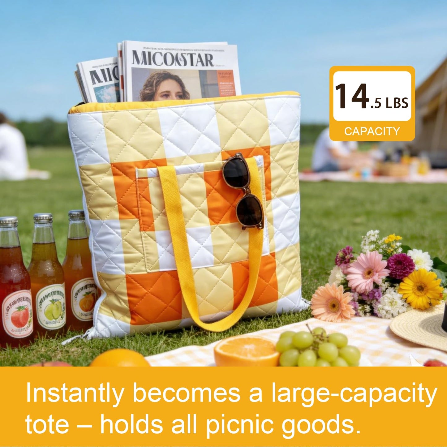 JACTUM 2 in 1 Tote Picnic Blanket Waterproof Outdoor Camping Mat,Large Capacity Beach Blanket 80''x80'' 7 Layers Easy to Foldable and Carry.