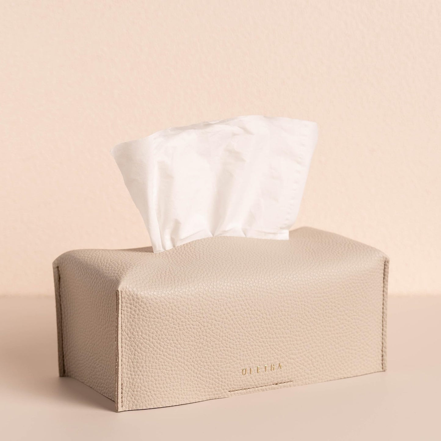 OLETHA Aesthetic Rectangle Tissue Box Cover, Medium Flat Box Tissues Holder Rectangular, Light Taupe