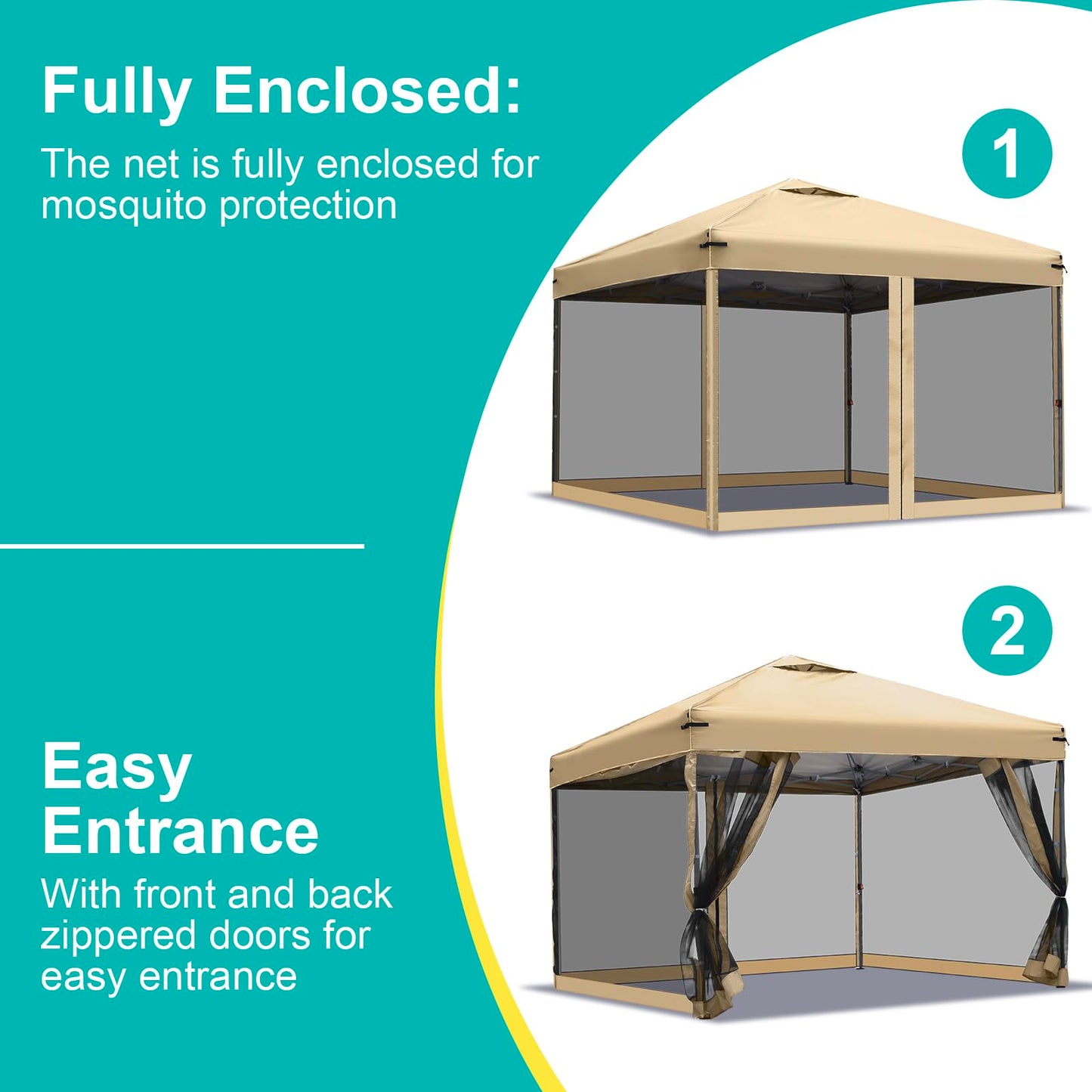 Canopy Mosquito Net for 10x10 Pop up Canopy Gazebo Tent, Replacement Netting Screen Mesh Sidewalls for Patio, Backyard, Camping, Outdoor Use (Net Only,Frame Not Included) (Sand)