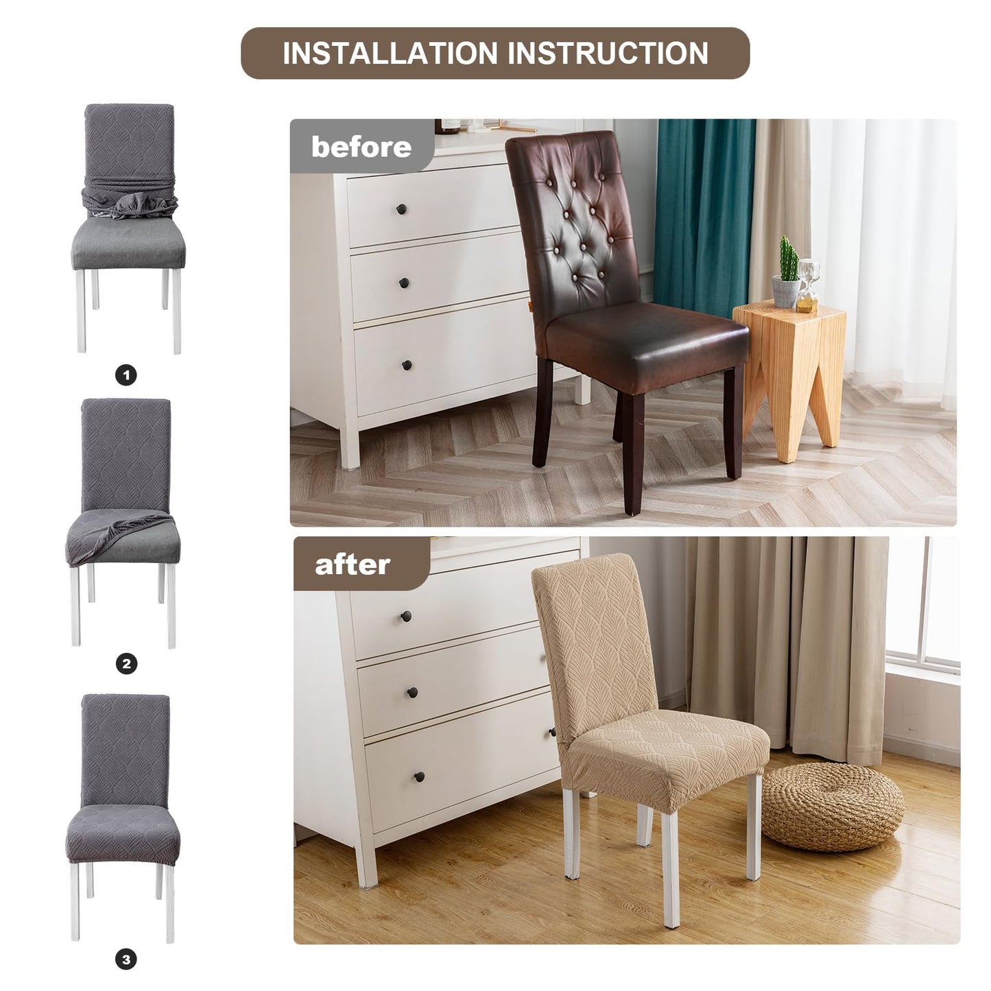 YUEANG Waterproof Dining Chair Covers, Chair Covers for Dining Room, Stretch Parsons Chair Slipcover, Removable, Washable for Dining Room Kitchen Chair Protector Cover