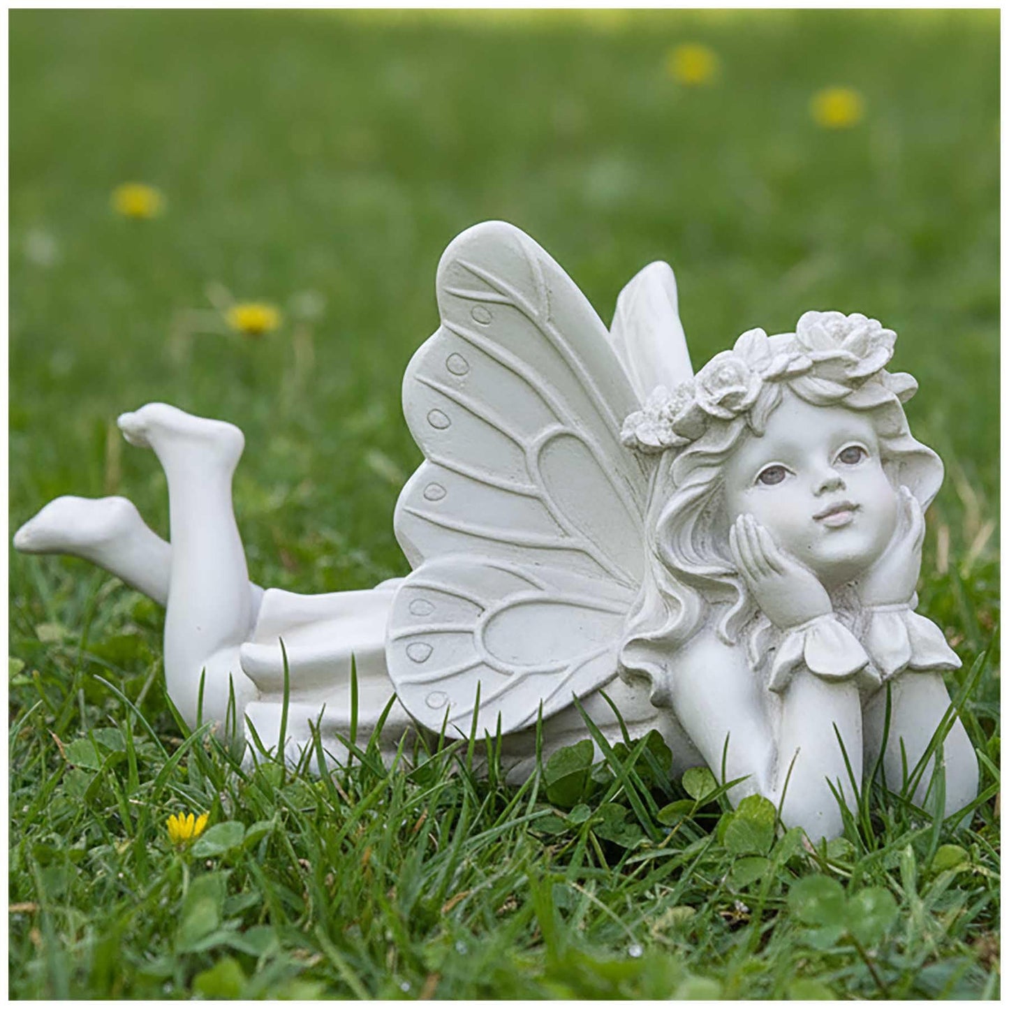 Lying Fairy Garden Statue with Hands on Chin – Outdoor Resin Angel Figurine for Yard, Patio or Lawn Decor – 10.24” Hand-Painted Fairy for Garden Fairy Scenes & Whimsical Outdoor Displays