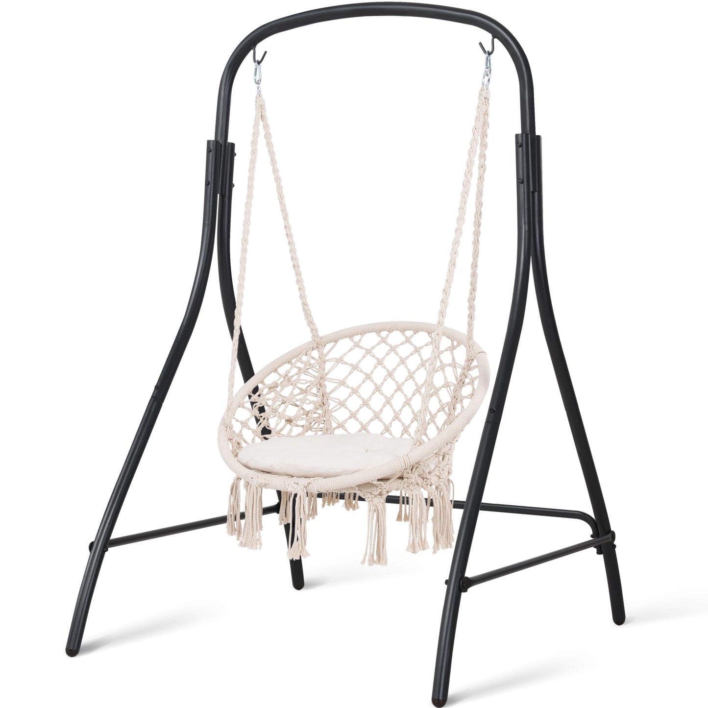 SUNCREAT Indoor Hammock Swing Chair with Stand, Hanging Chair Outdoor with Stand, 400 lbs Capacity, Beige