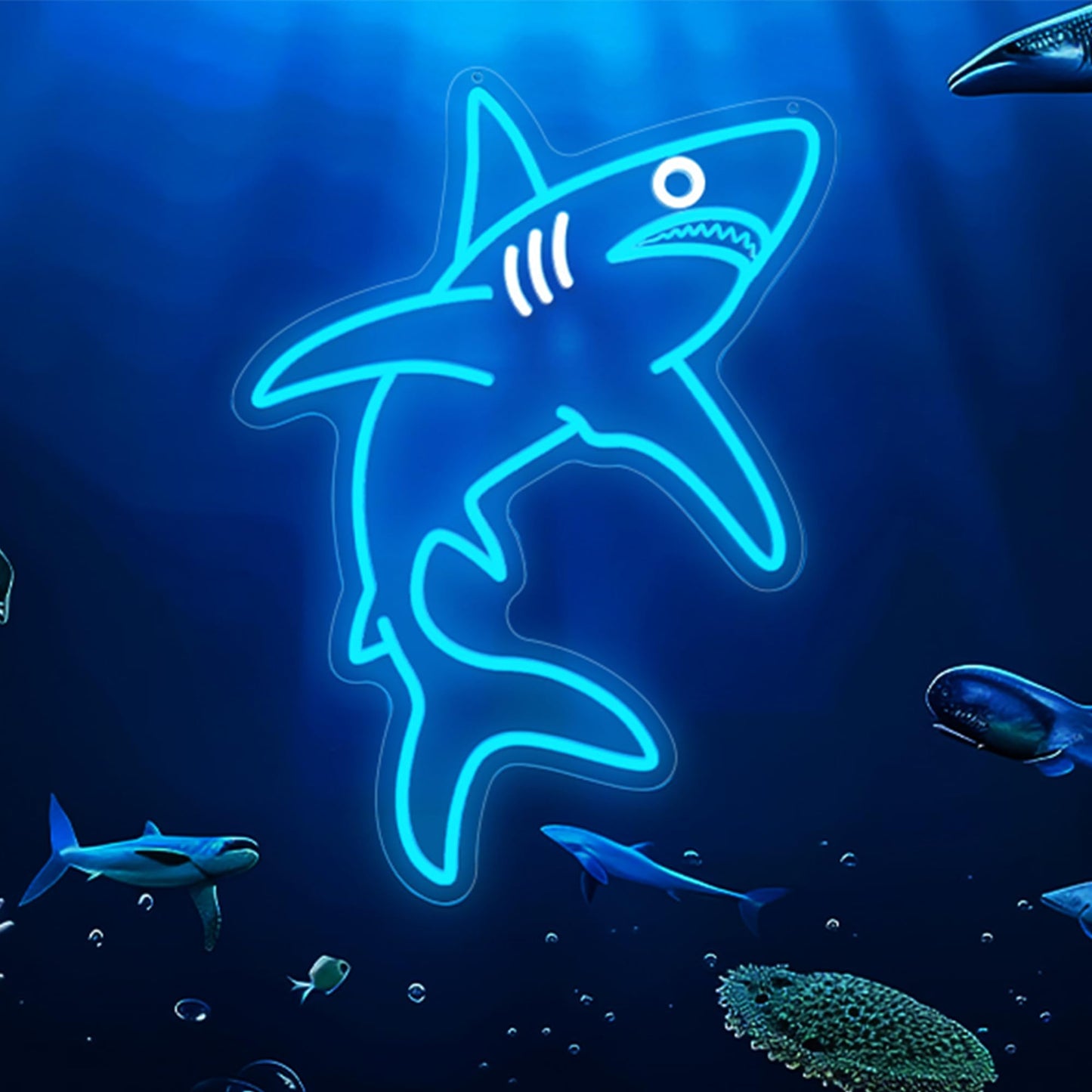 ACOPAEY Shark Neon Sign, Dimmable Ocean LED Neon Lights for Wall Decor, Animal Room Decor for Bedroom, Boys Room, Gaming Room, Man Cave, Gifts for Shark Lovers Gamers, USB Powered, 12.0 x 16.6 Inches