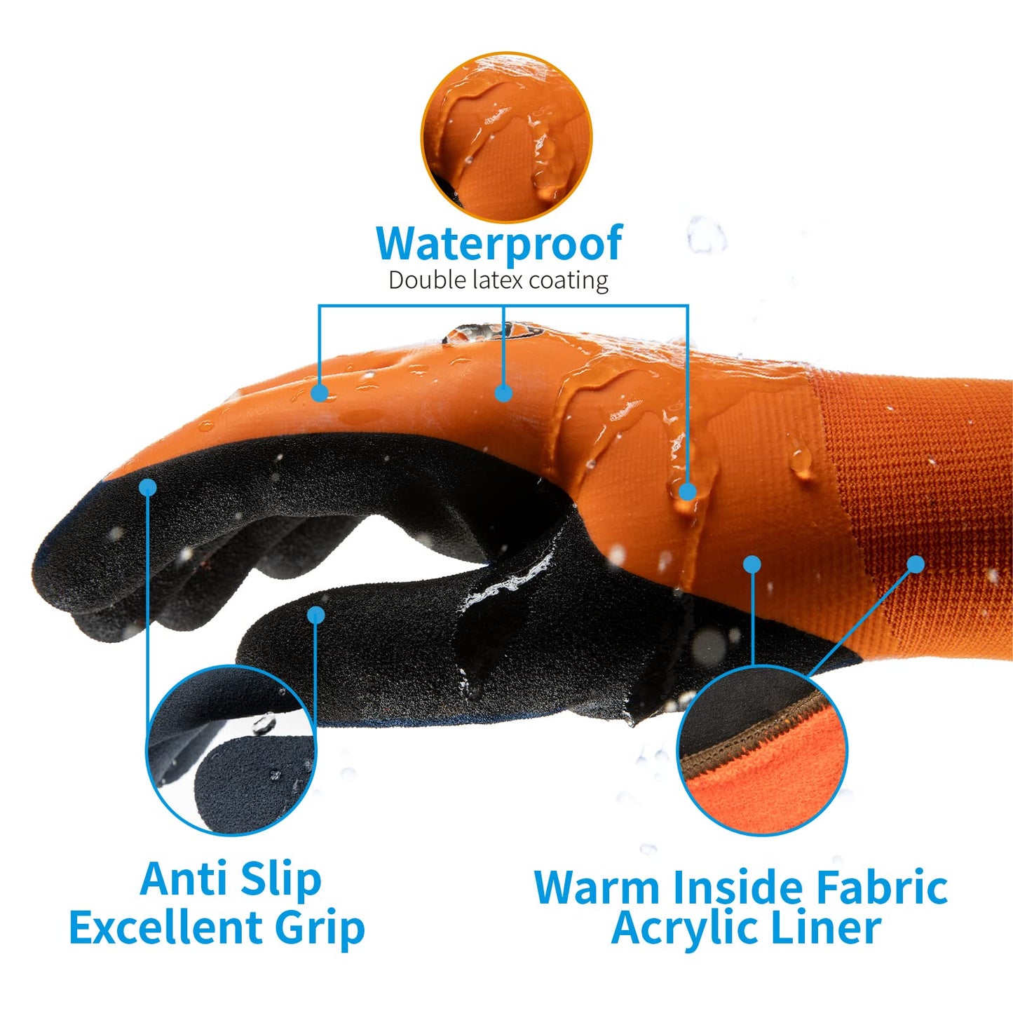 Brigic Winter Work Gloves for Men, Waterproof Work Gloves for Cold Weather, Insulated Freezer Gloves, Keep Working at 0℃/32℉, XL 1 pair