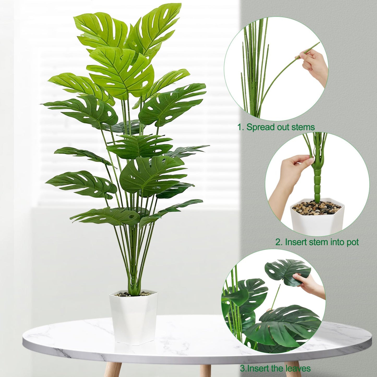 SAJANDAS Set of 2 Artificial Monstera Deliciosa Plants in Pots, Fake Tropical Palm Tree with Greenery Leaves Stems, 43 Inch Faux Swiss Cheese Floor Plants Indoor for Home, Office, Store Decor