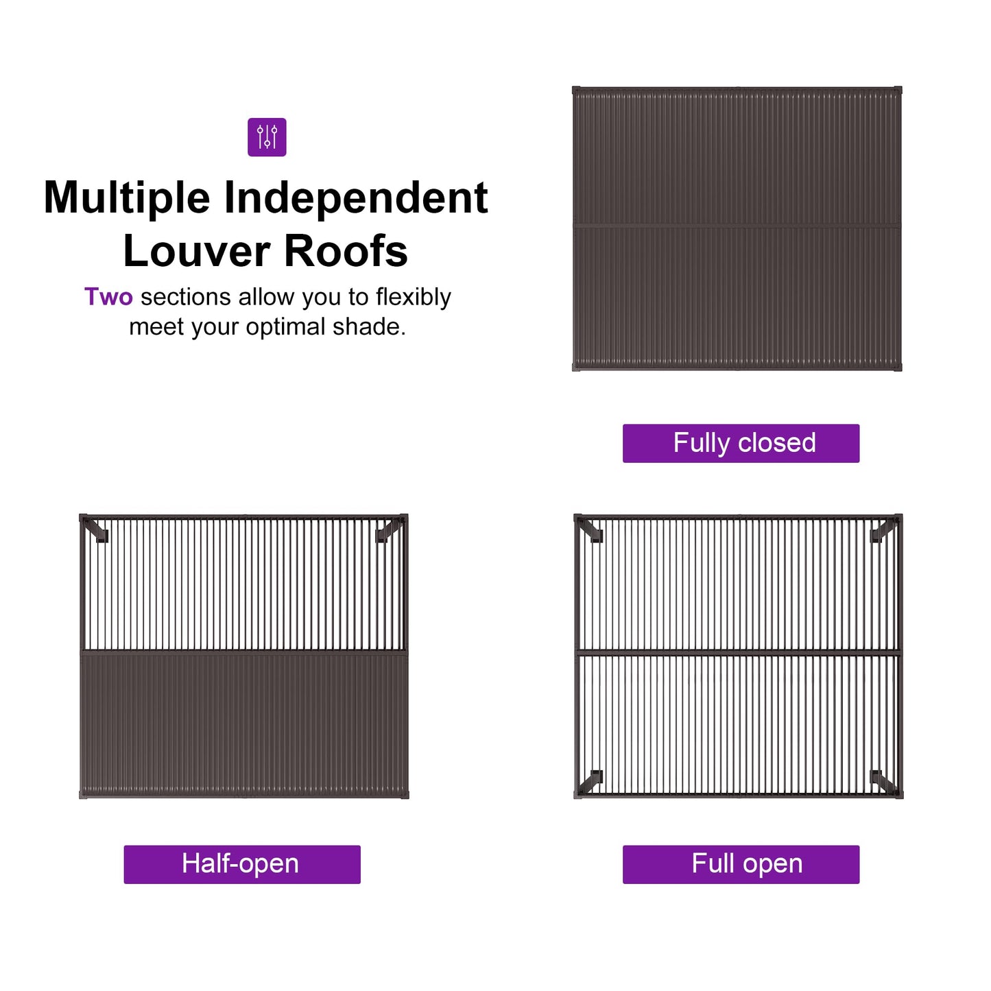 PURPLE LEAF 10' x 16' Louvered Pergola Outdoor Adjustable Louvre Shade Modern Patio Aluminum Pergola with Retractable Roof for Deck Backyard Garden Hardtop Gazebo, Bronze