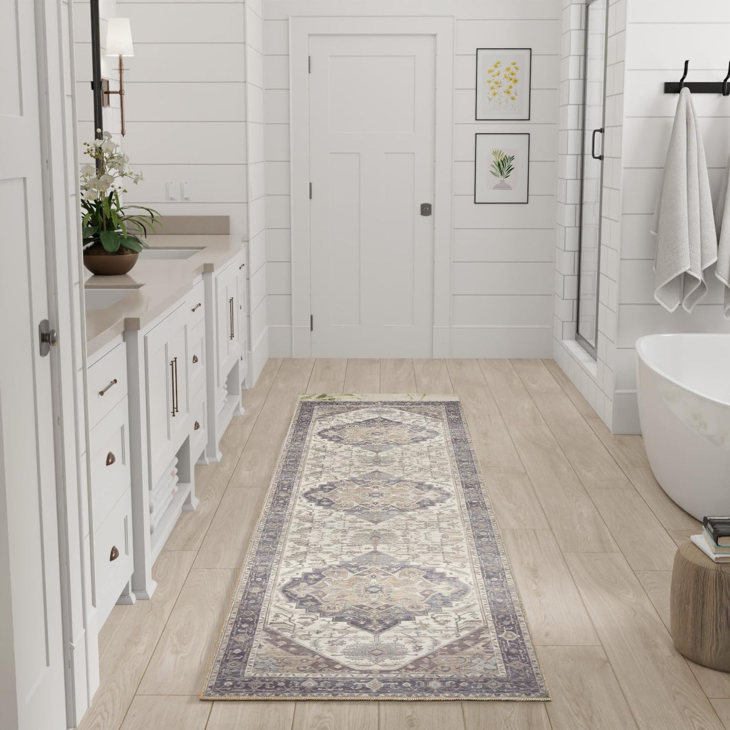 Nourison Home Vintage Washables Ivory Purple 2' x 6' Area Rug - Easy Clean, Non Shedding, Bed Room, Living Room, Dining Room, Kitchen (6' Runner)