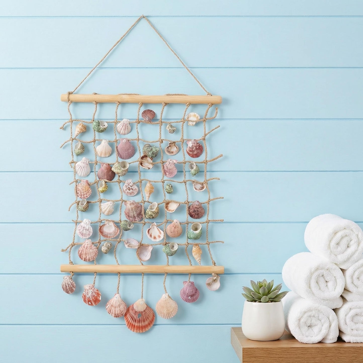 DECHOUS Sea Shell Wall Hanging Decor: Beach Ocean Macrame Wall Hanging Seashell Decor for Home Coastal Beach Themed Room - 20x15 Inch