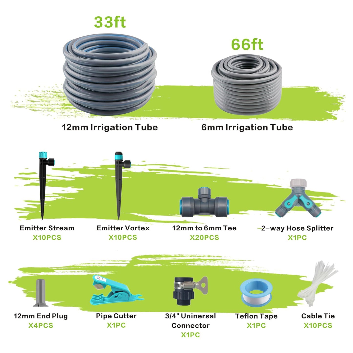Drip Irrigation System 99FT, Complete Automatic Drip Irrigation Kit with Quick Connector, Garden Watering System for Potted Plants with 12mm 6mm Irrigation Tubing Adjustable Emitters for Garden