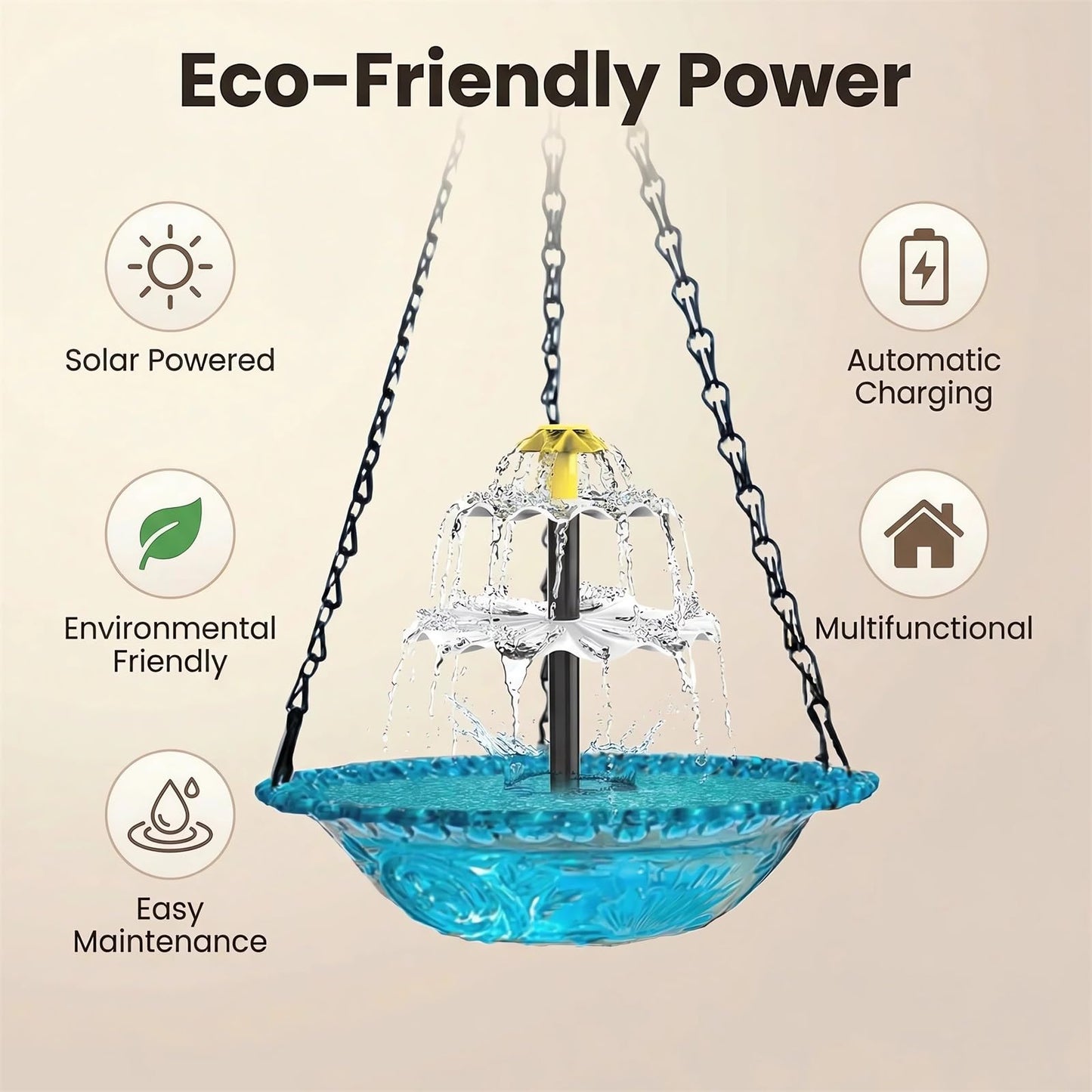 2026 Solar Cascade Hanging Bird Bath Fountain Solar Powered Birdbath Water Fountain Pumps Dispenser Outdoors Decor Hummingbird Bath Shower Bowl Kit Garden Gift Yard Patio Backyard Decoration (Blue)
