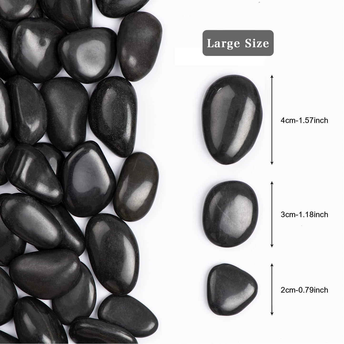 Ausluru 20 lbs Polished Black River Rocks, Natural Decorative Stones for Indoor Plants, Vases & Fish Tank, Includes 1 Engraved Inspirational Rock, 1-2 Inch Decorative Pebbles for Garden Landscaping