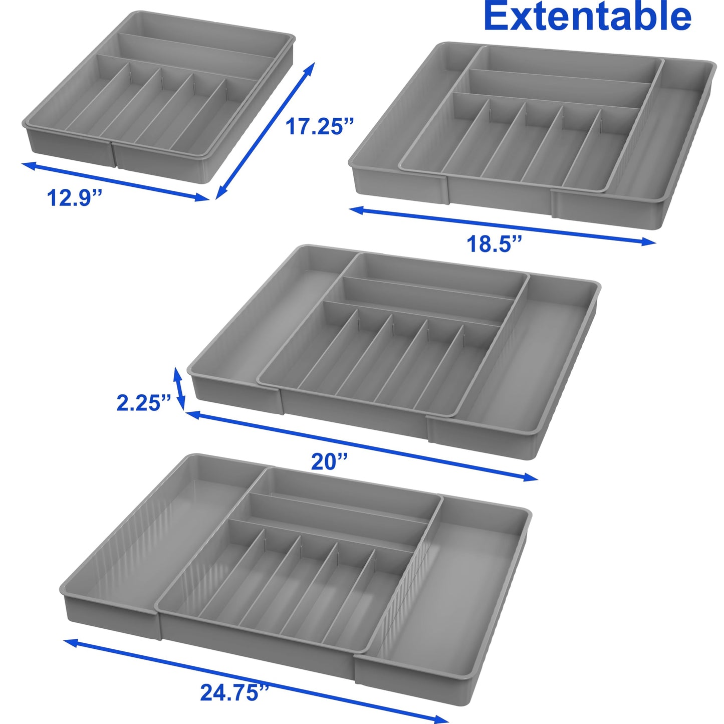 Simple Houseware Expandable Kitchen Drawer Flatware Organizer, Gray – Adjustable Cutlery Tray with 9 Compartments for Utensils and Silverware